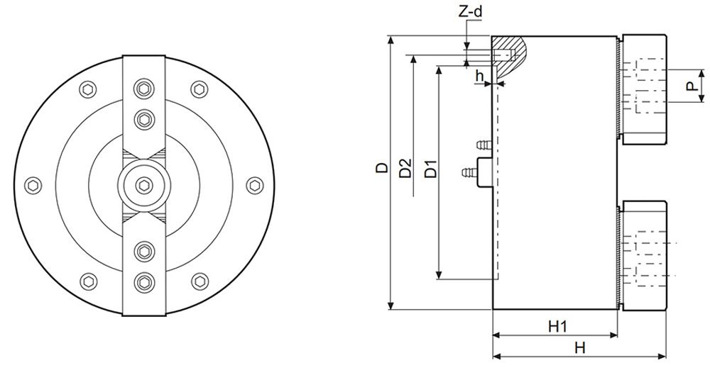 QS2-2 Jaw Solid Pneumatic Chuck (Built In)