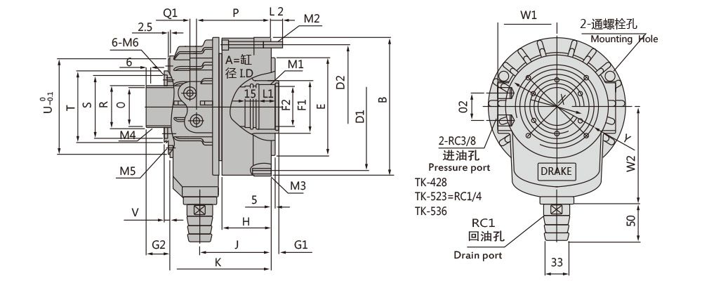 TK Short Type Rotating Hydraulic Cylinder with Through Hole and Safety Device