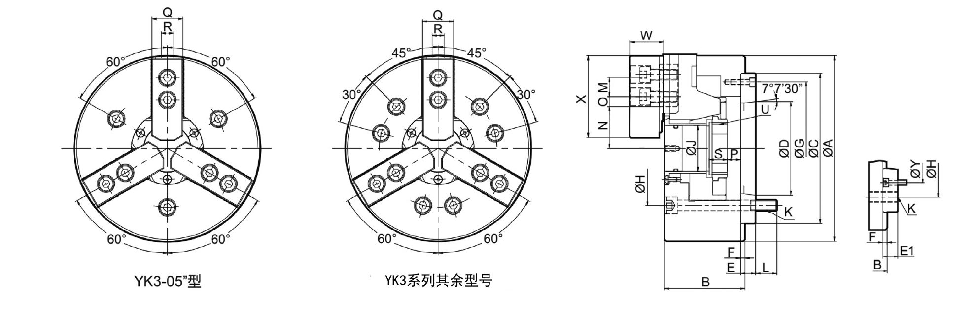 YK3-3 Jaw Through Hole Hydraulic Chuck